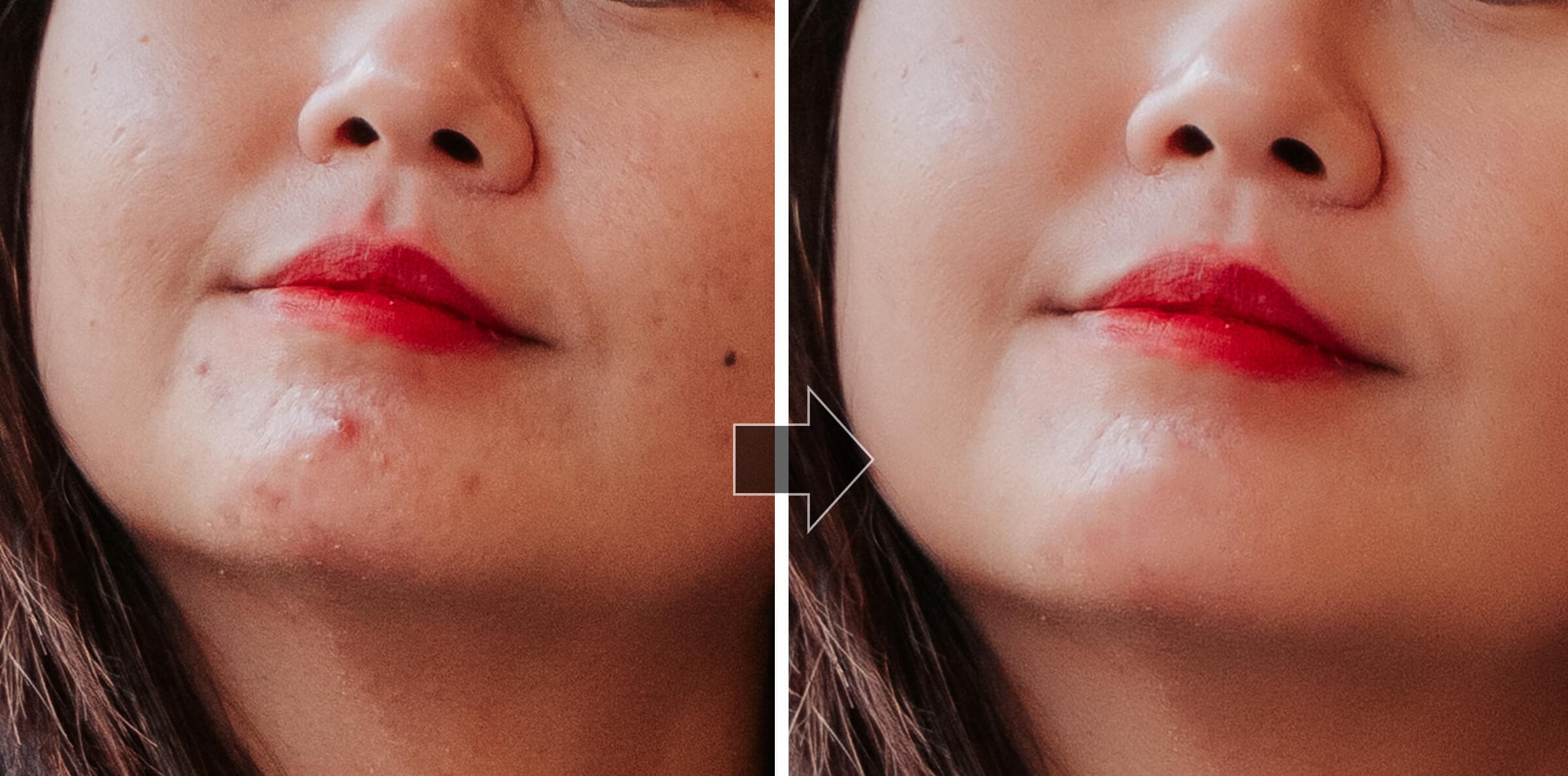 before and after photo of retouching options