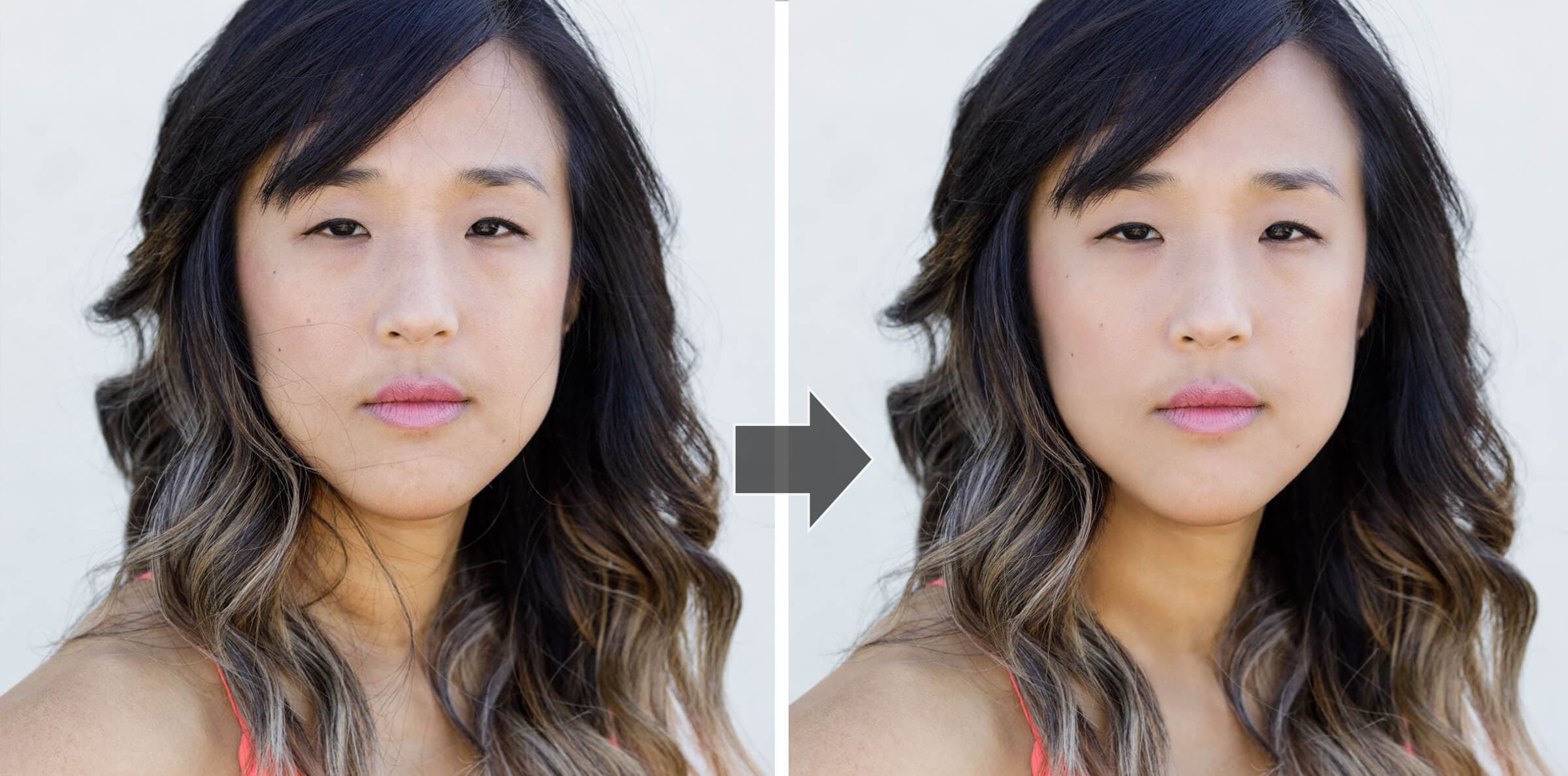 before and after photo of retouching options